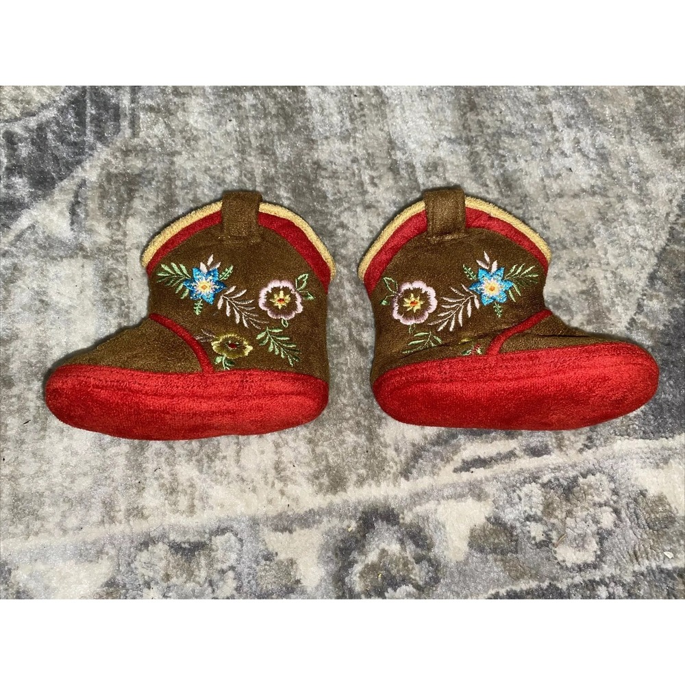 CicciaBella Crib Boots 6-12 month Cowgirl Western Soft Red Brown W/‎ Flowers
